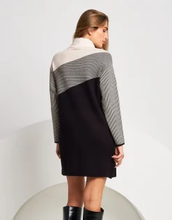 Abito dolcevita color block a righe