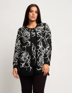 Caban jacquard con fantasia floreale