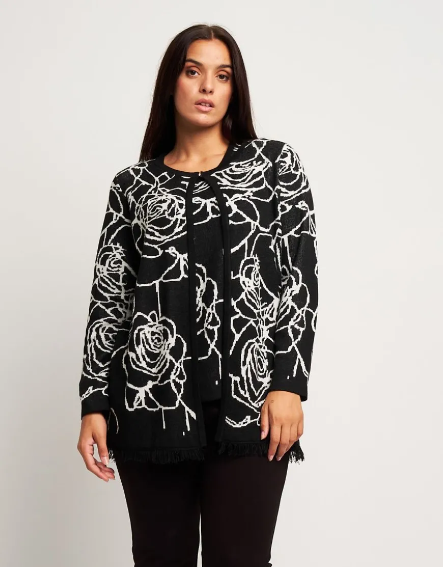 Caban jacquard con fantasia floreale