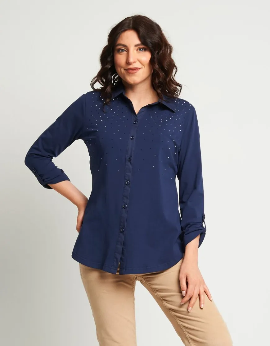 Camicia in cotone con strass bicolore