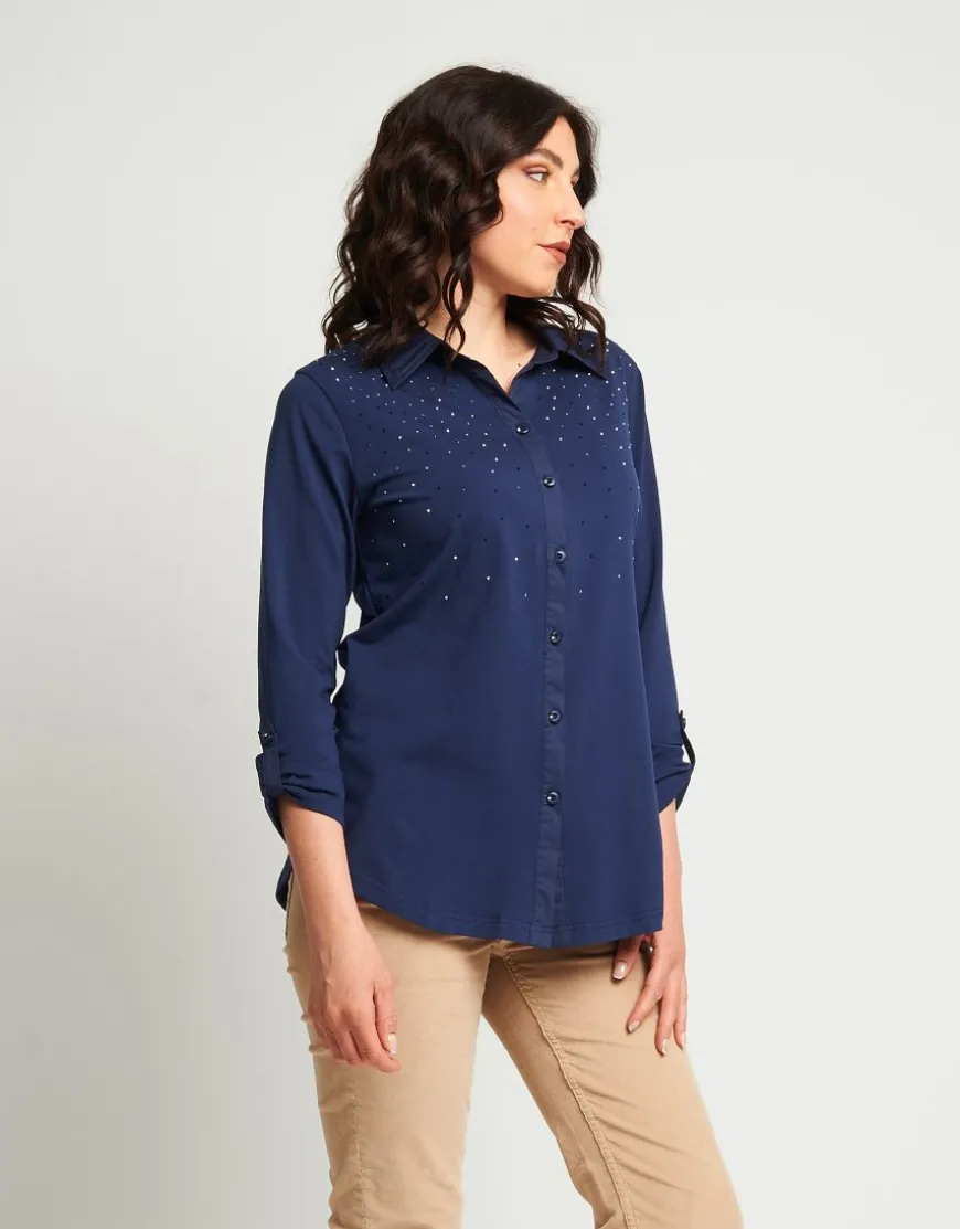 Camicia in cotone con strass bicolore