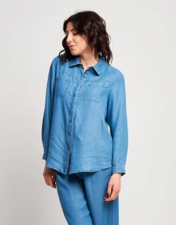 Camicia in denim con colletto e taschine