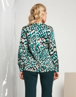 Camicia in raso fantasia verde con anelli