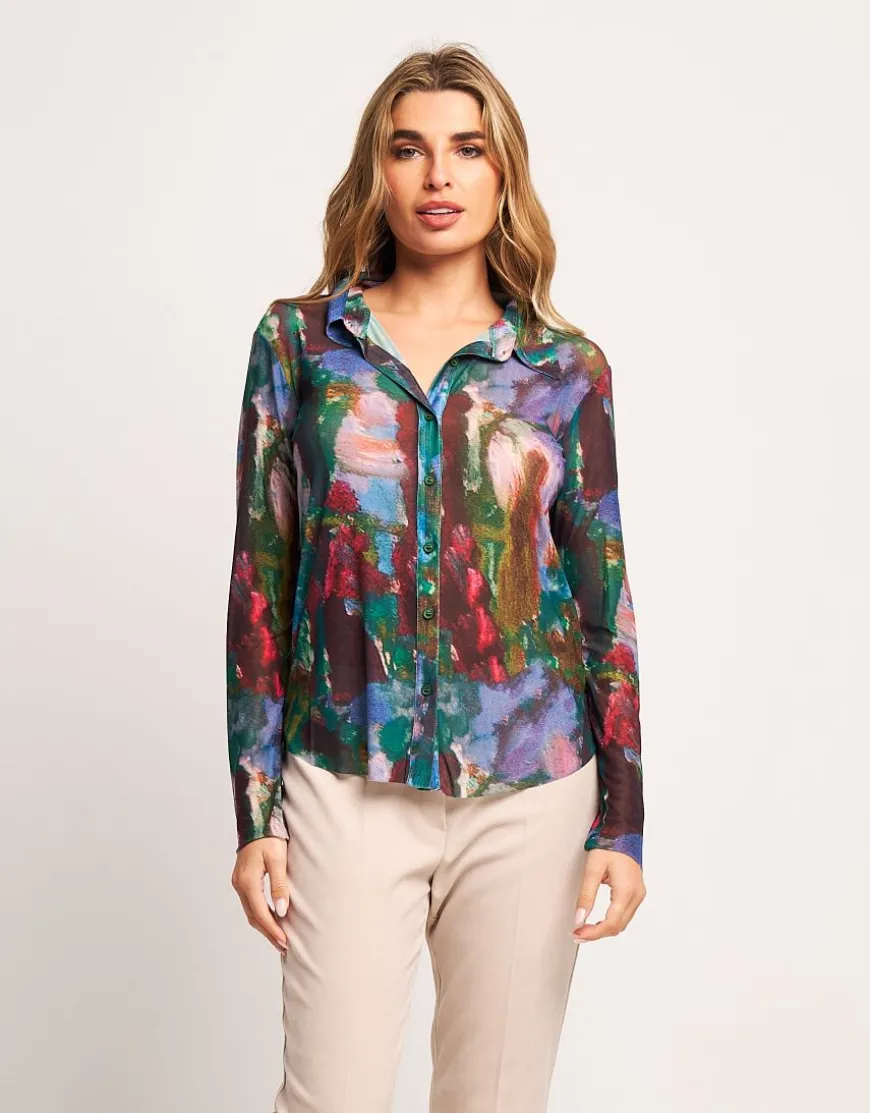 Camicia in tulle con colletto e bottoni