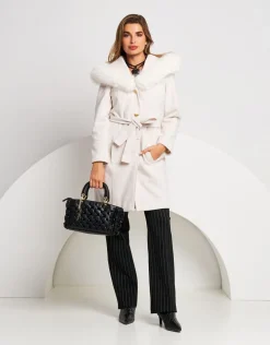Cappotto con cappuccio e ecopelliccia