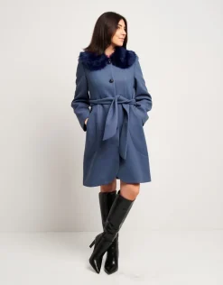 Cappotto con collo in ecopelliccia