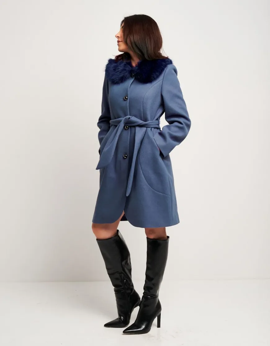 Cappotto con collo in ecopelliccia
