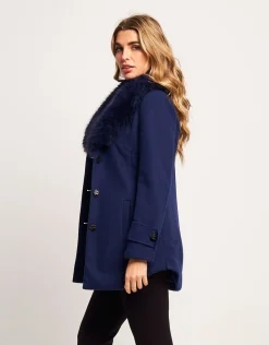 Cappotto con collo in ecopelliccia
