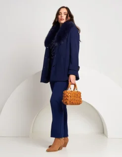 Cappotto con collo in ecopelliccia