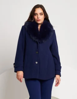 Cappotto con collo in ecopelliccia