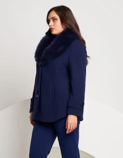 Cappotto con collo in ecopelliccia