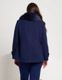 Cappotto con collo in ecopelliccia