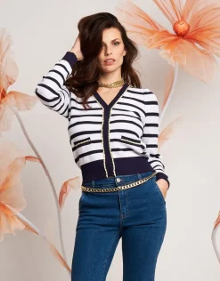 Cardigan a righe con catena oro