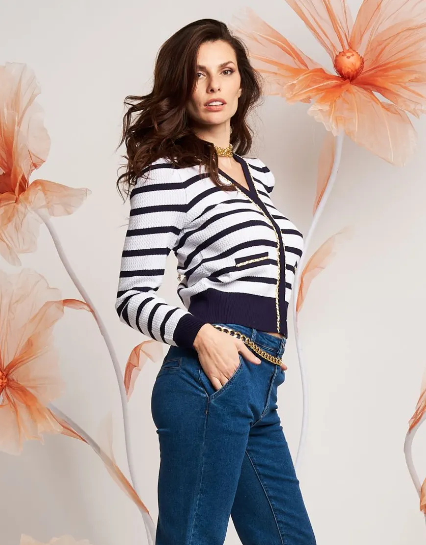 Cardigan a righe con catena oro