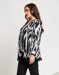 Cardigan bicolore con frange