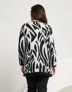 Cardigan bicolore con frange