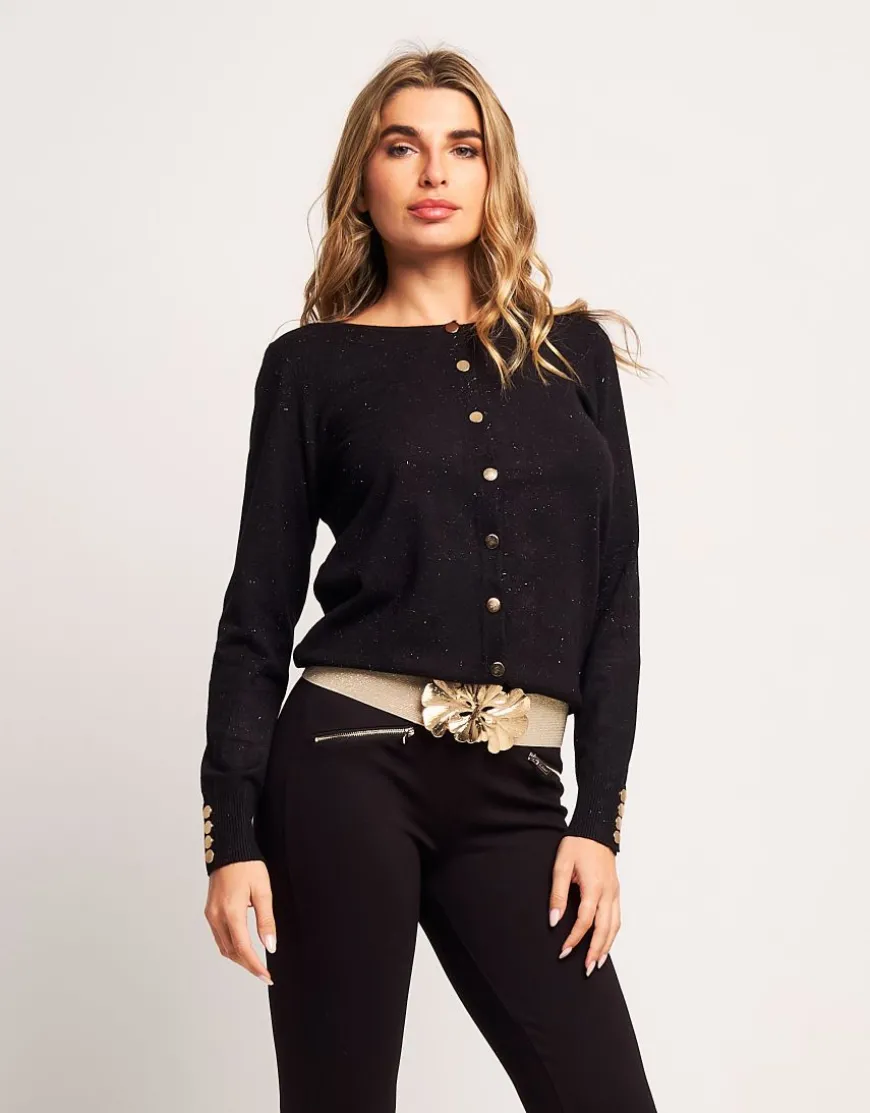 Cardigan con filato lurex e bottoni