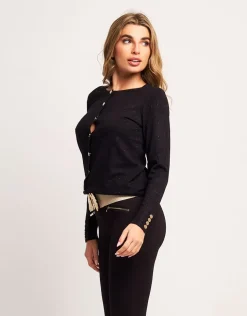 Cardigan con filato lurex e bottoni