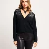 Cardigan con strass animalier sulle spalle