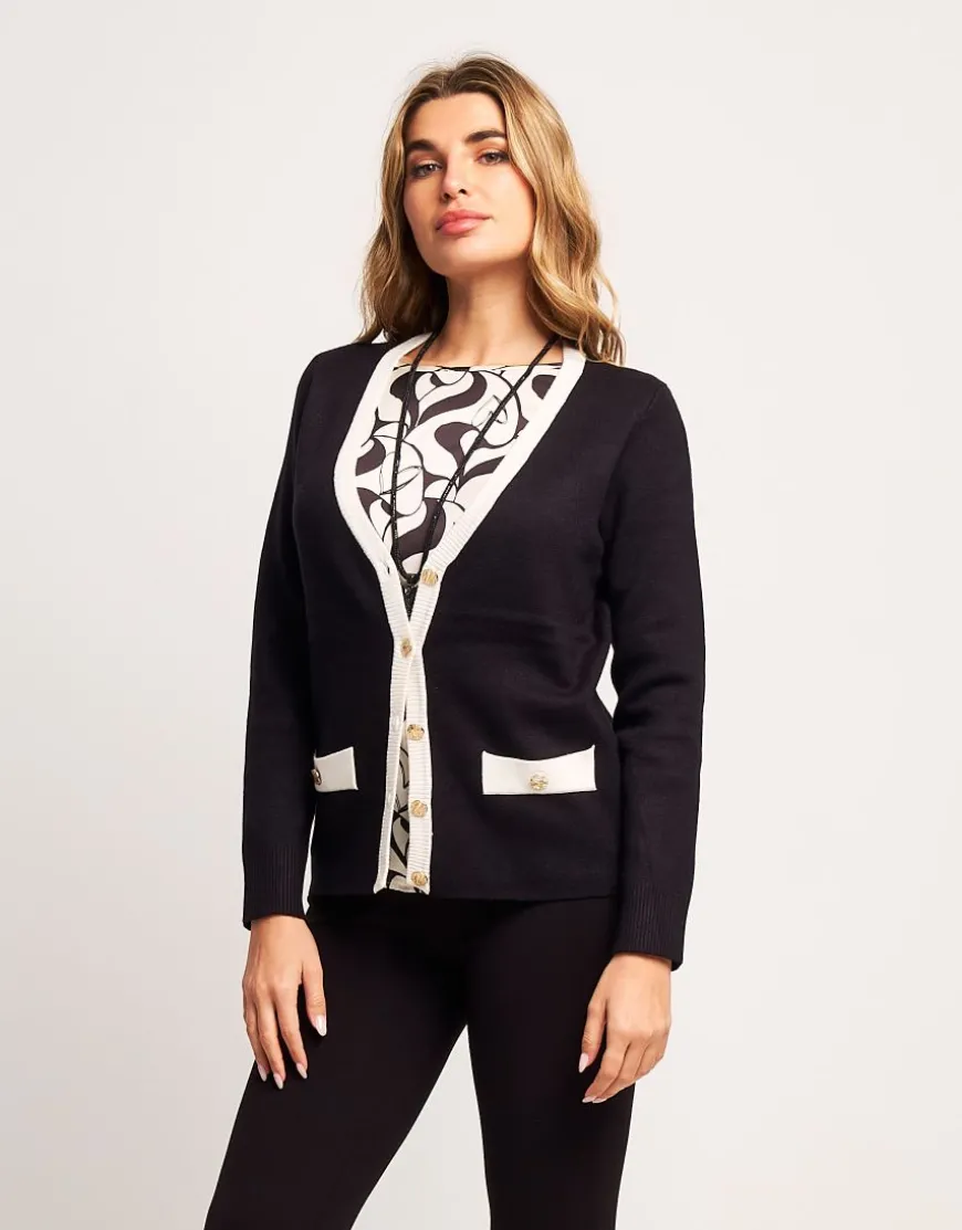 Cardigan in maglia battuta con bottoni oro