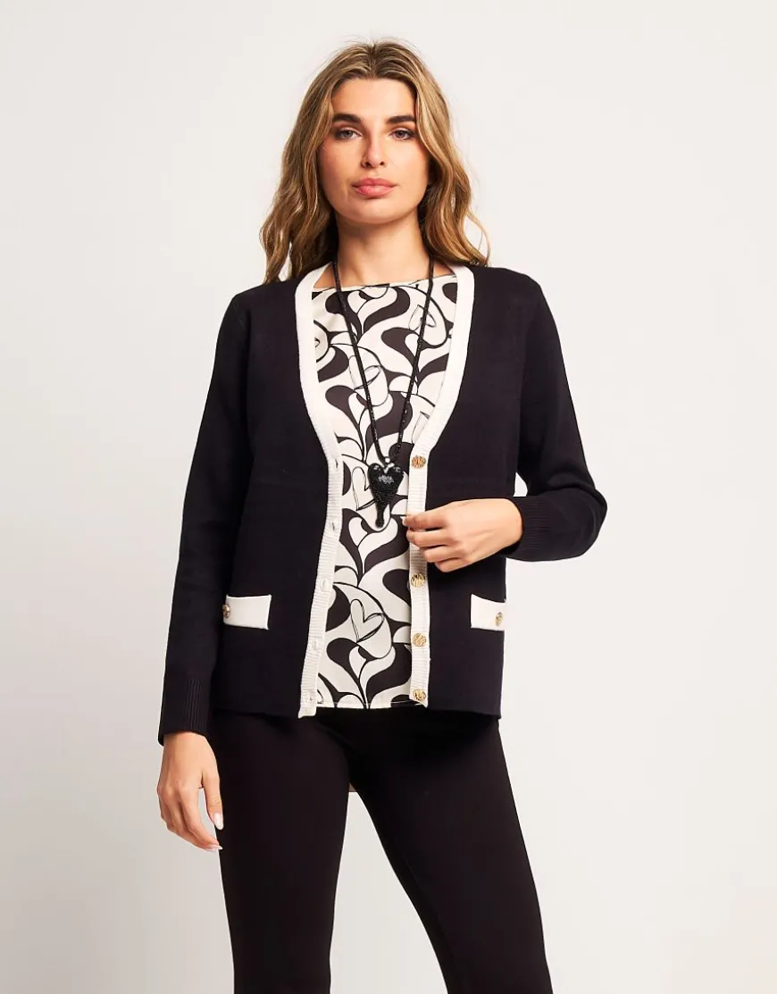 Cardigan in maglia battuta con bottoni oro