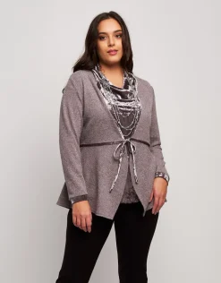 Cardigan in maglia con inserti in velluto