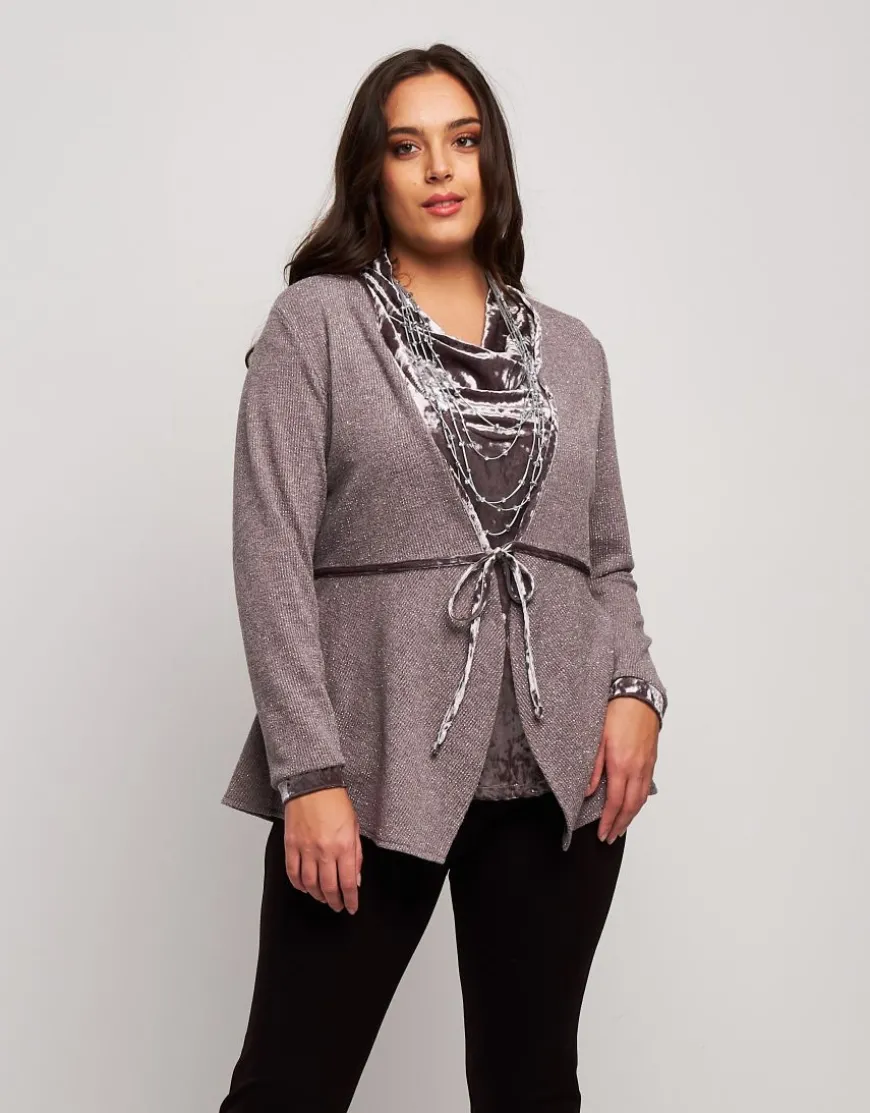 Cardigan in maglia con inserti in velluto