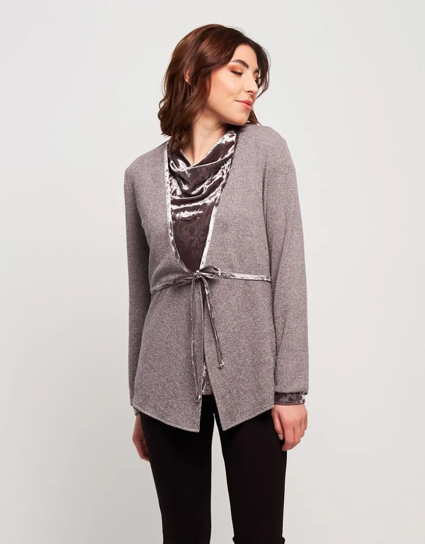 Cardigan in maglia con inserti in velluto
