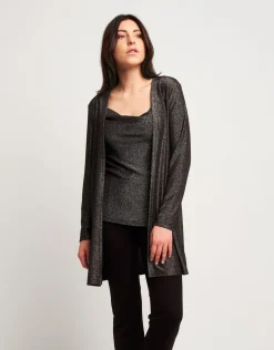 Cardigan lungo in jersey argento