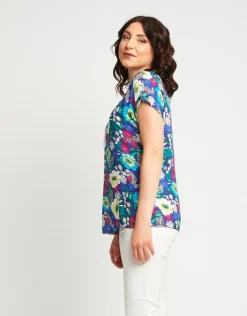 Casacca fantasia con maniche a kimono e fiocco