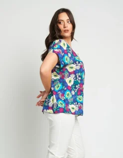 Casacca fantasia con maniche a kimono e fiocco