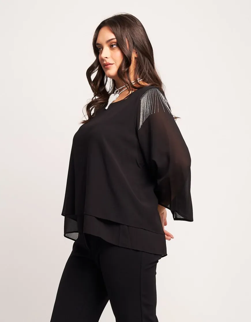 Casacca in chiffon con frange
