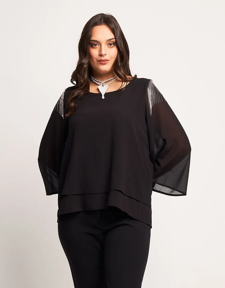 Casacca in chiffon con frange