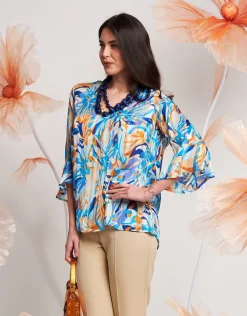 Casacca in georgette con scollo a V e volant