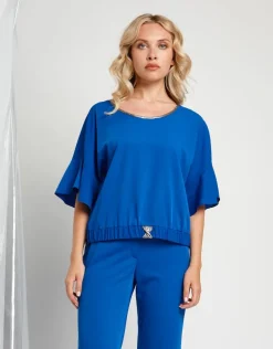 Casacca in tessuto fluido con cinturino e dettagli in lurex