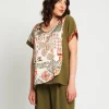 Casacca in viscosa e raso con maniche a kimono