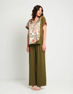 Casacca in viscosa e raso con maniche a kimono