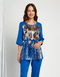 Casacca lunga con cinturino e paillettes animalier