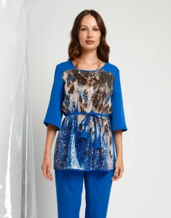 Casacca lunga con cinturino e paillettes animalier