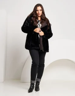 Ecopelliccia con cappuccio e zip