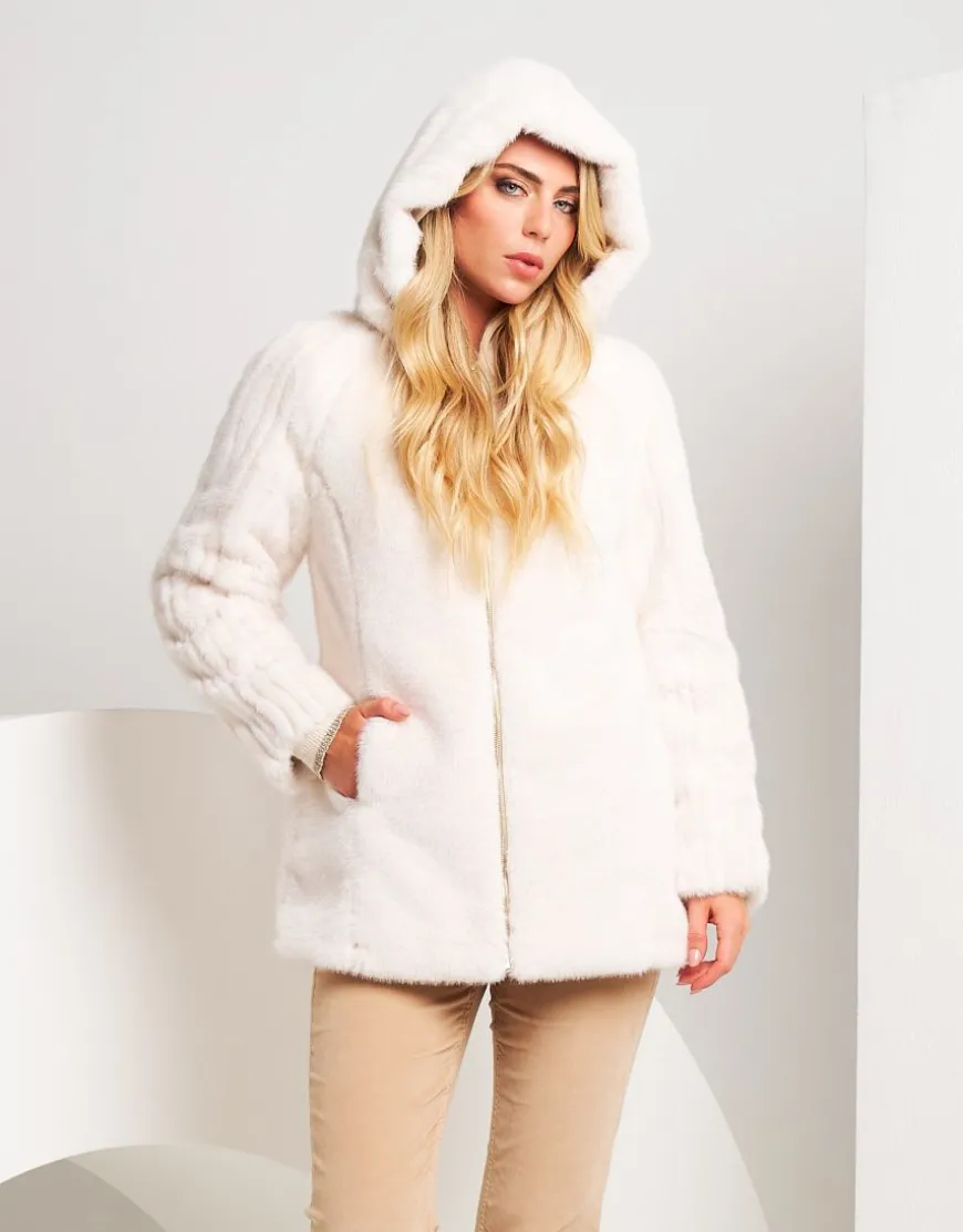 Ecopelliccia con cappuccio e zip