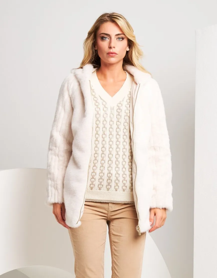Ecopelliccia con cappuccio e zip