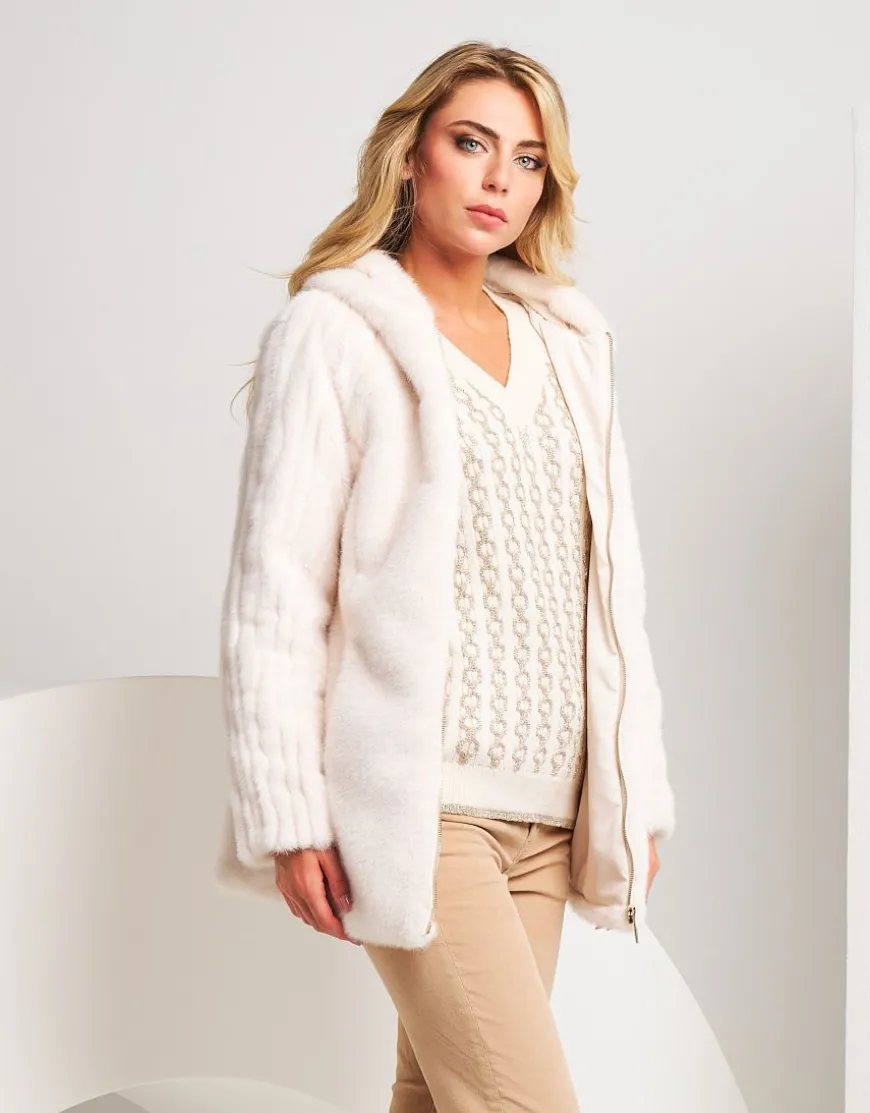 Ecopelliccia con cappuccio e zip