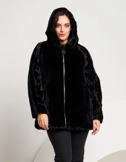 Ecopelliccia con cappuccio e zip