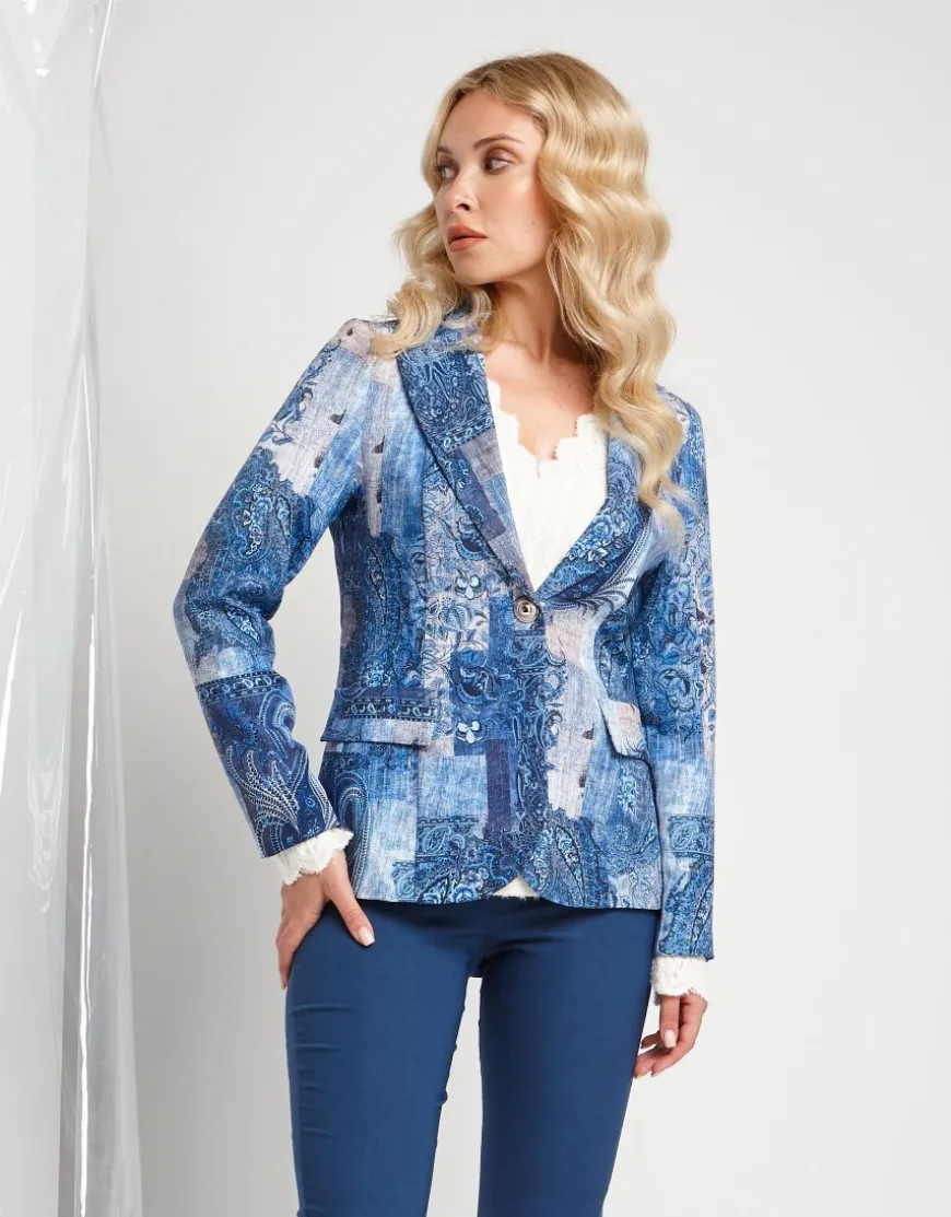 Giacca bistretch fantasia con pattine e revers