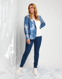 Giacca bistretch fantasia con pattine e revers
