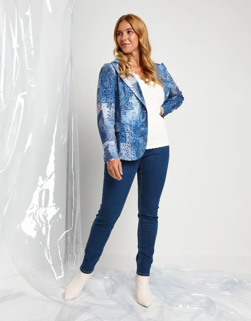 Giacca bistretch fantasia con pattine e revers