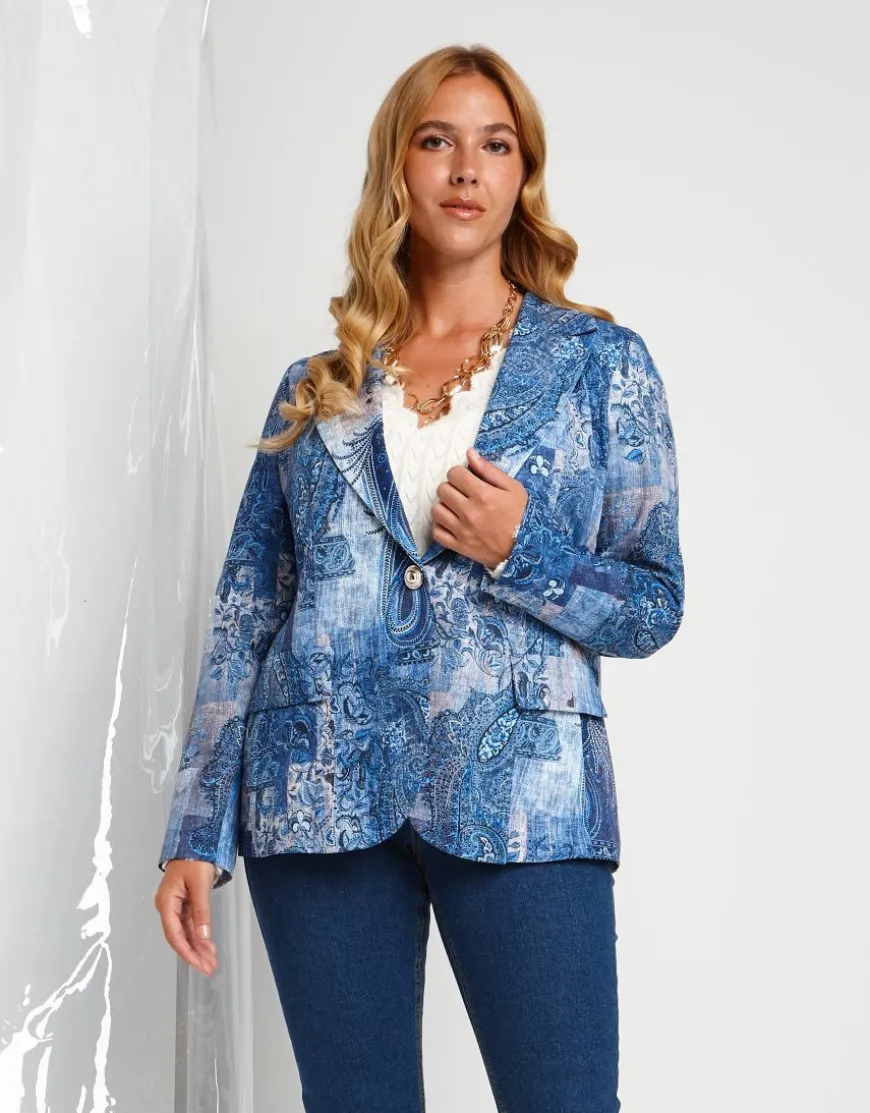 Giacca bistretch fantasia con pattine e revers