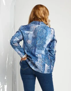 Giacca bistretch fantasia con pattine e revers