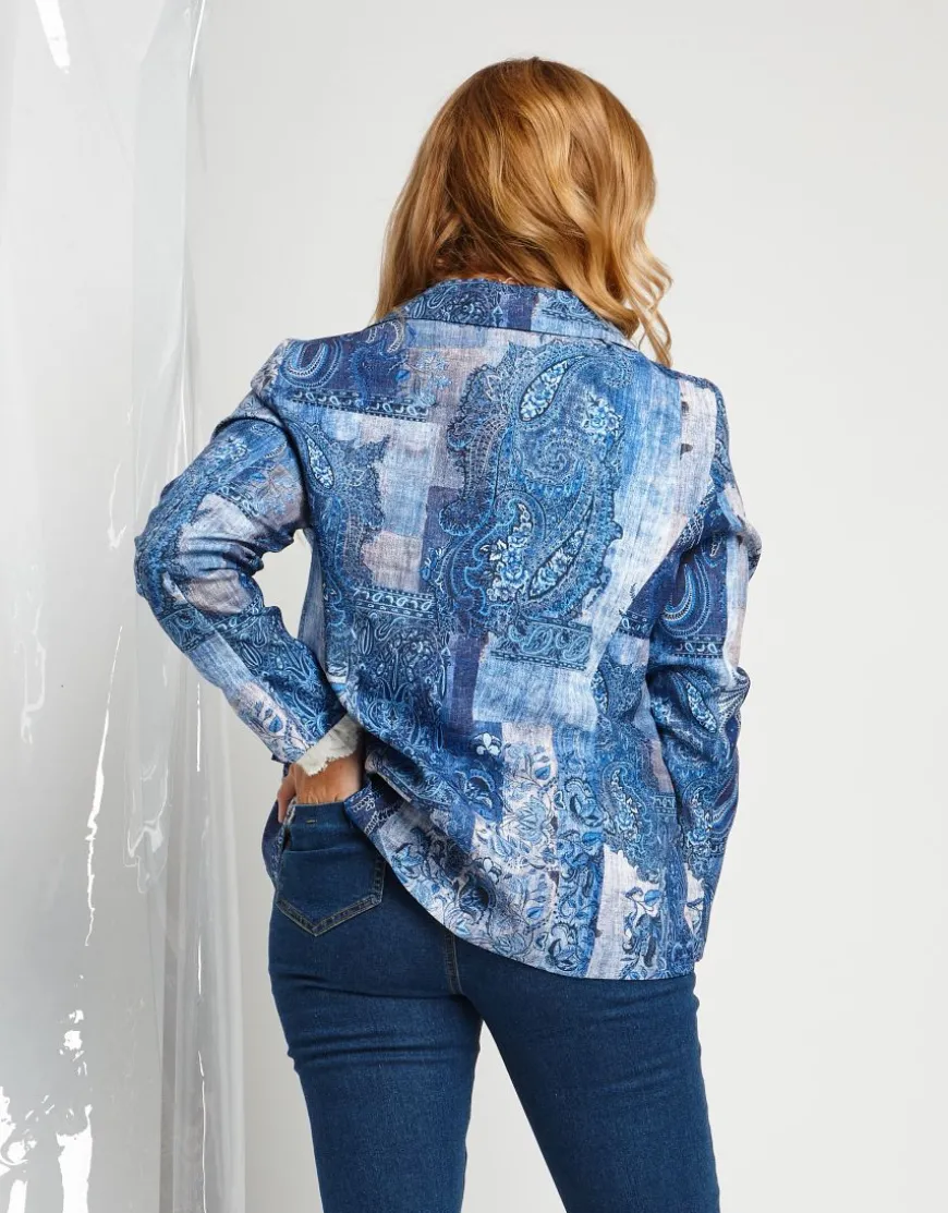 Giacca bistretch fantasia con pattine e revers